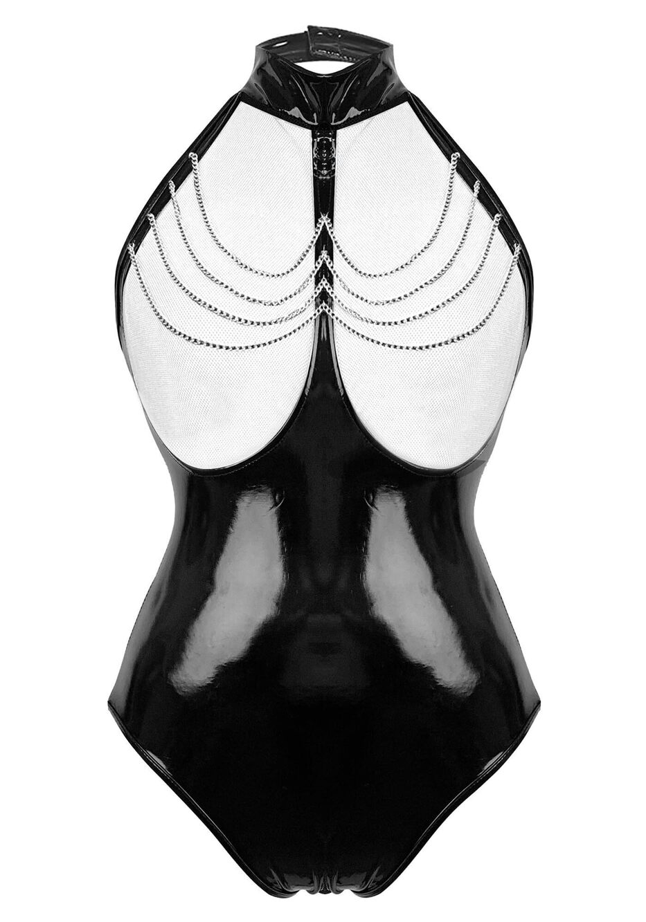 1029 PVC Leather Catsuit Long Sleeves Zipper Crotch Bodycon Tank Leotard